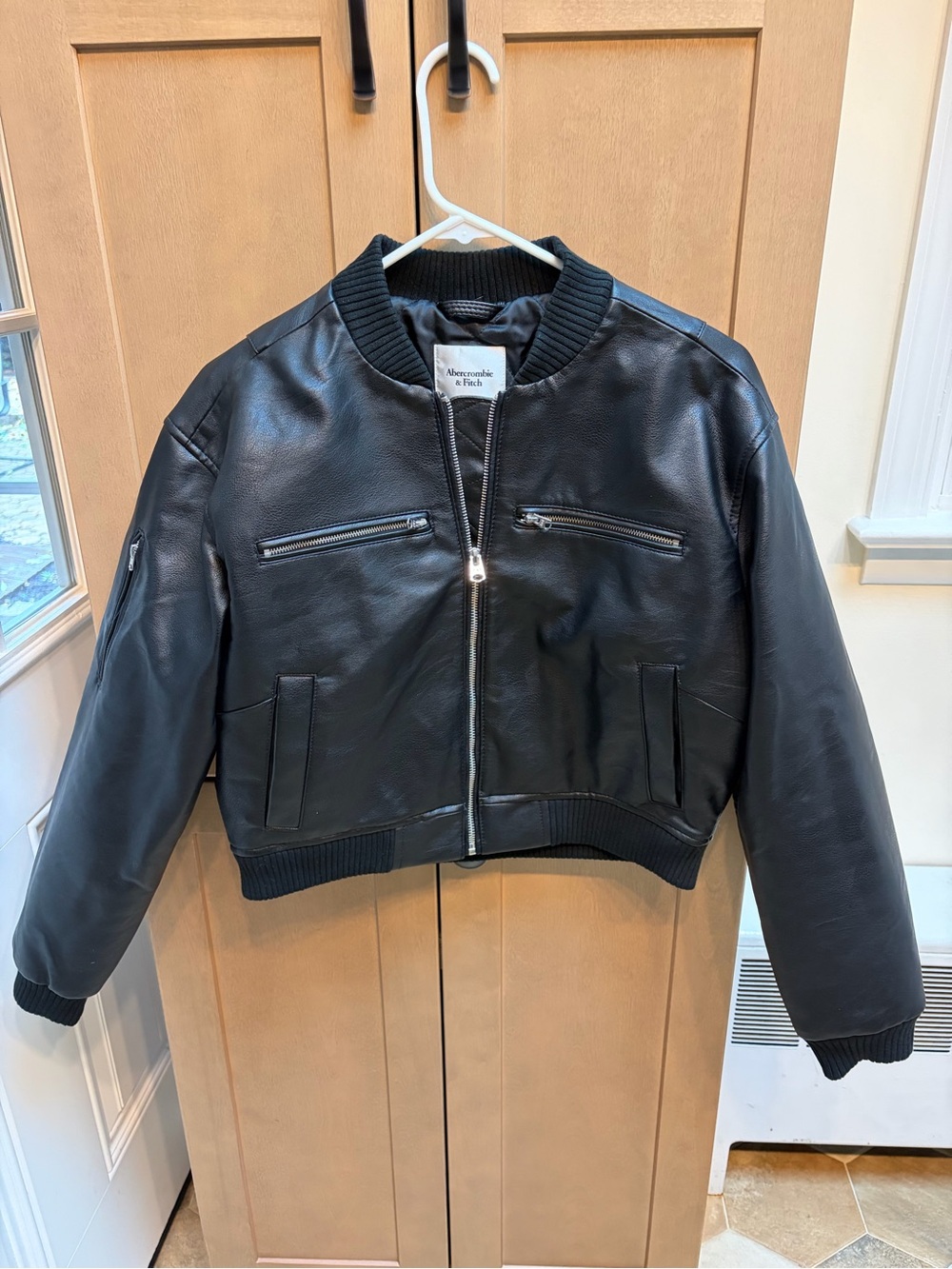 Abercrombie & Fitch Black Leather Bomber Jacket